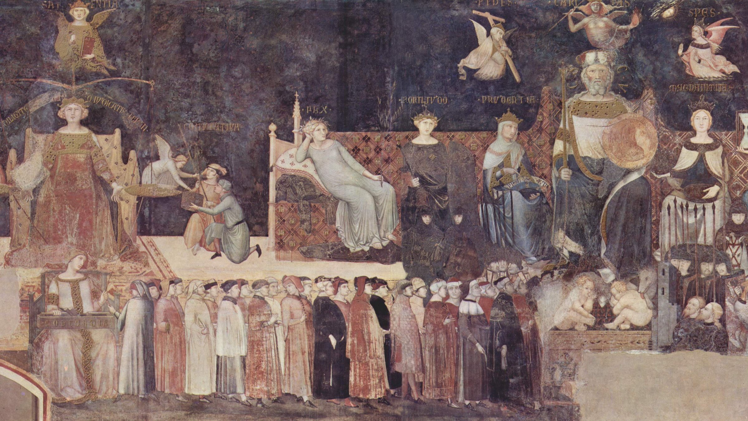 Fresco of the Allegory of Good Government by Ambrogio Lorenzetti, Palazzo Pubblico in Siena, reference image