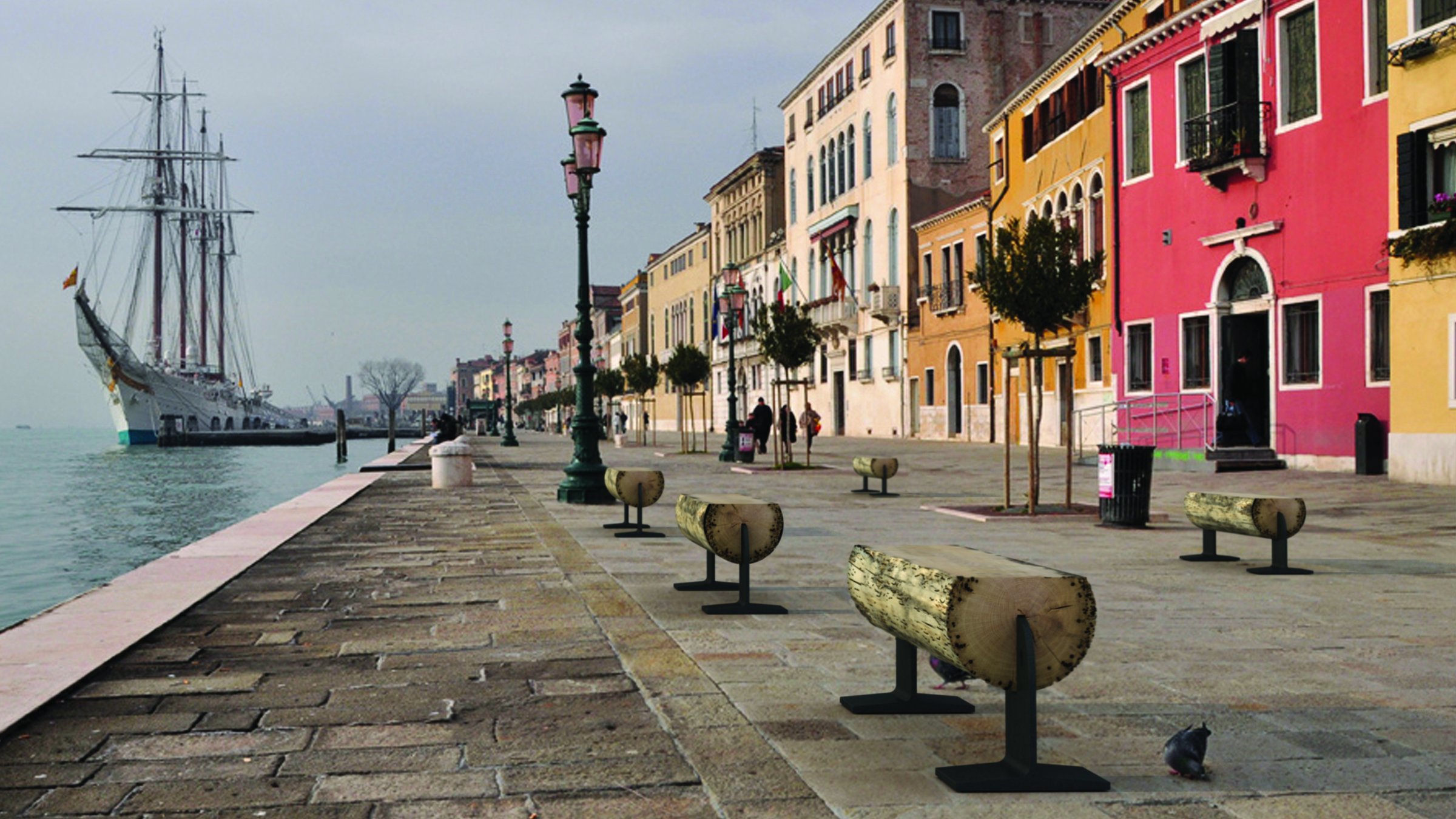 Detail of the wooden piles of the Briccola bench