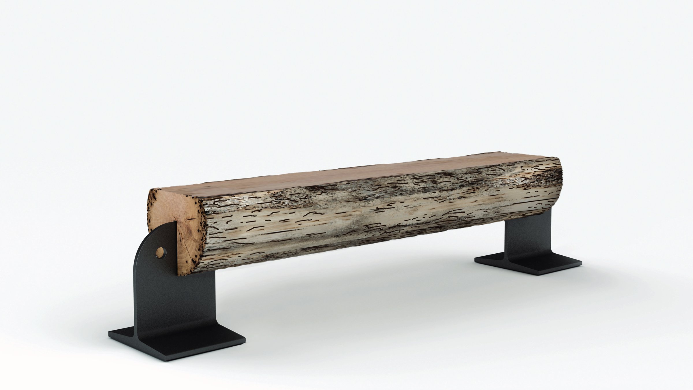 Briccola, outdoor bench made from the wooden piles of the Venice lagoon markers