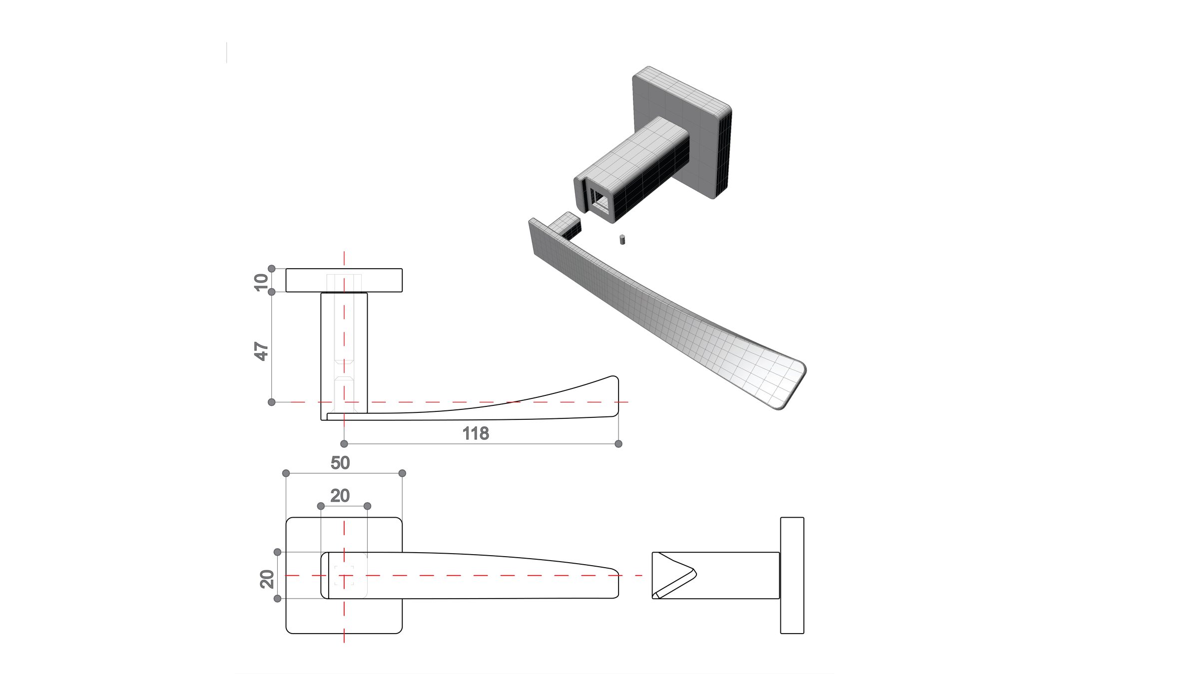 Render of the chrome-plated Flex handle on a round rose