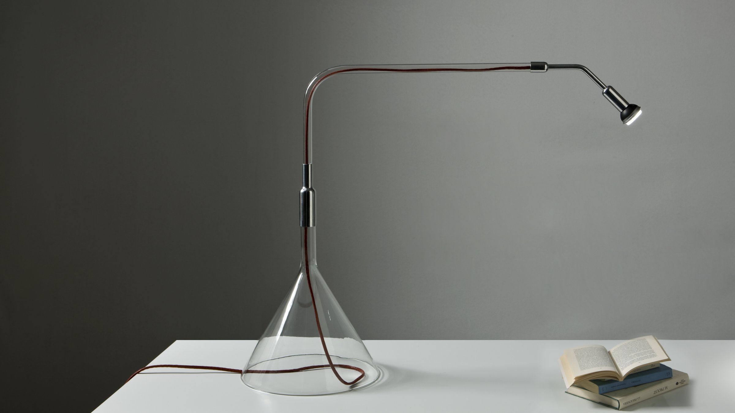Gost, adjustable table lamp made in laboratory borosilicate glass