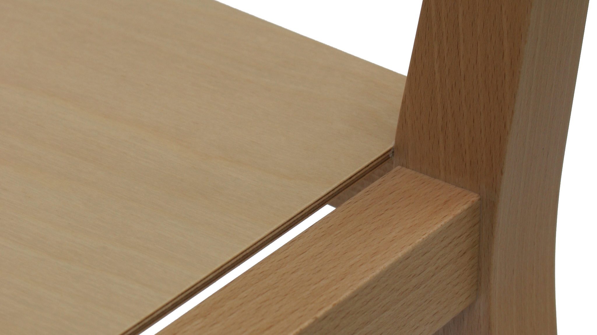 Detail of the exposed backrest joint set into the rear uprights