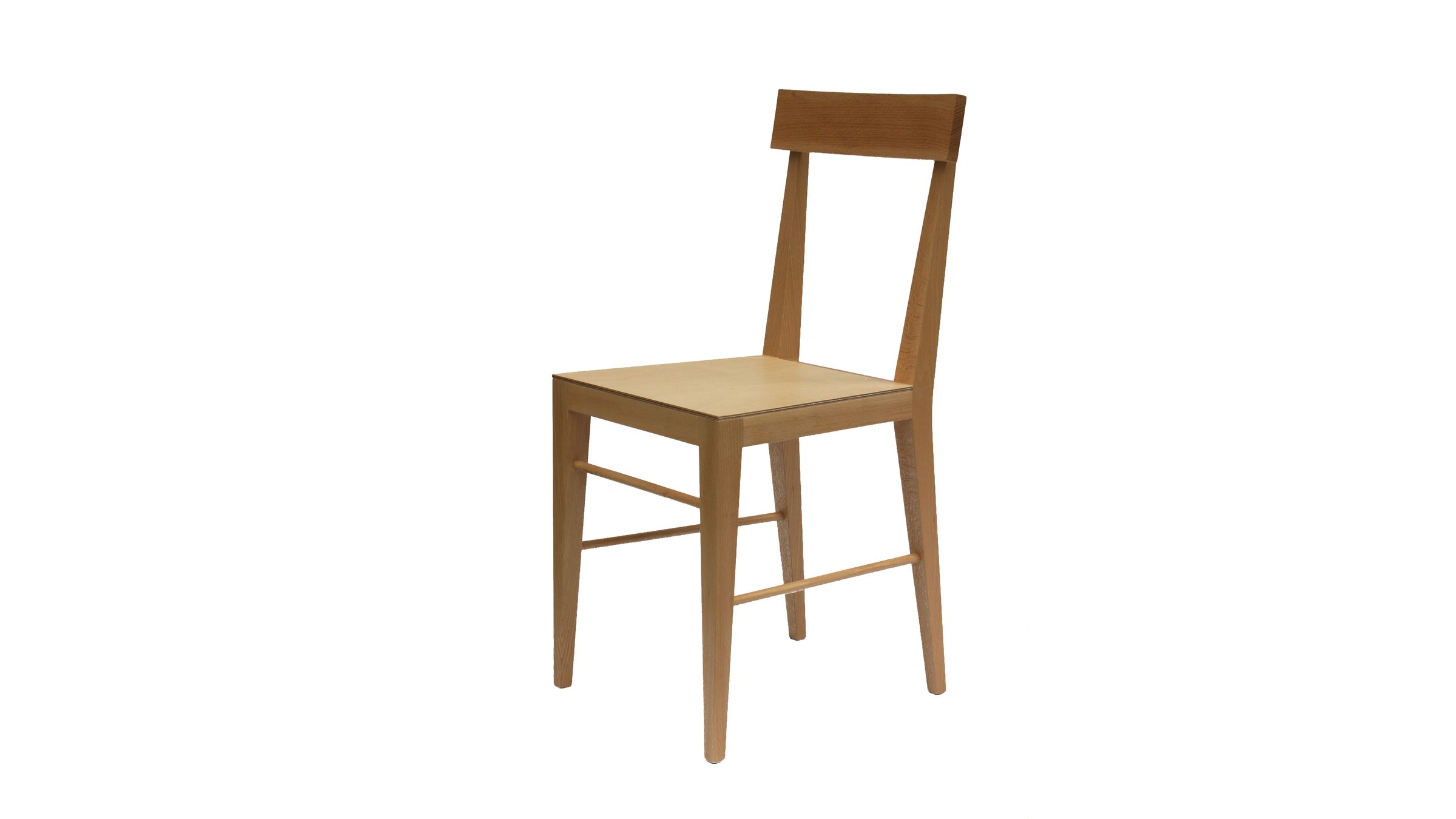 Sedia Low Cost in legno massello di faggio per spazi pubblici, design Alessandro Marelli